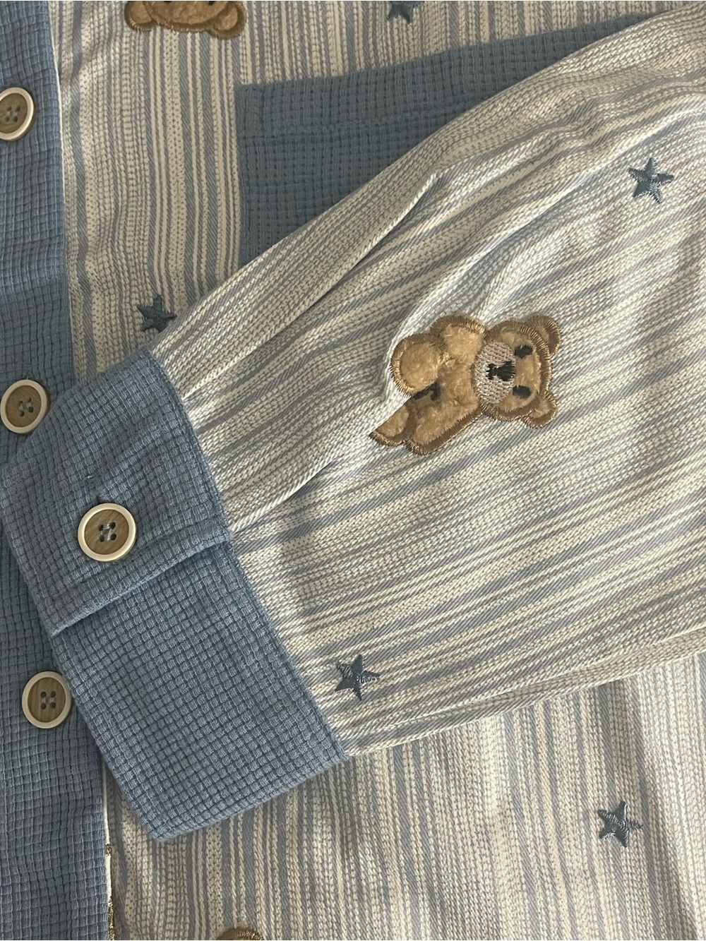 Blue Teddy Bear Embroidered Button Up Shacket Cottagecore Boho Top Size L NWT - Picture 10 of 10